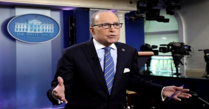 Larry Kudlow speaks during a TV interview in Washington