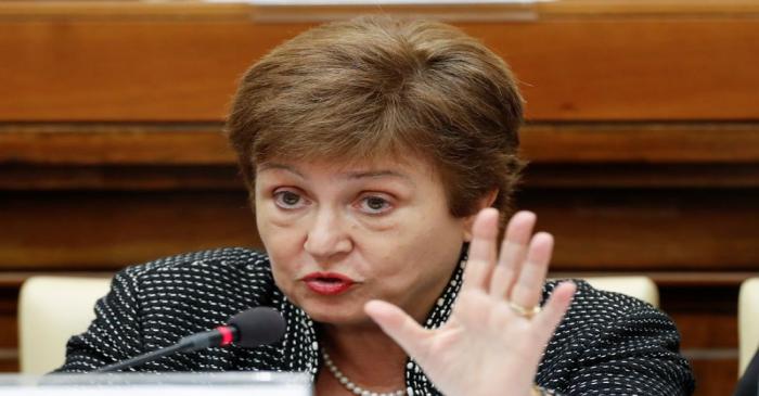 IMF Managing Director Kristalina Georgieva speaks during a conference hosted by the Vatican on