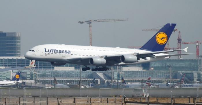 FILE PHOTO: A Lufthansa Airbus A380 aircraft lands at Frankfurt Airport in Frankfurt