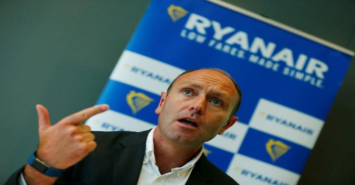 FILE PHOTO: Jacobs, Chief Marketing Officer of Ryanair addresses the media during a news