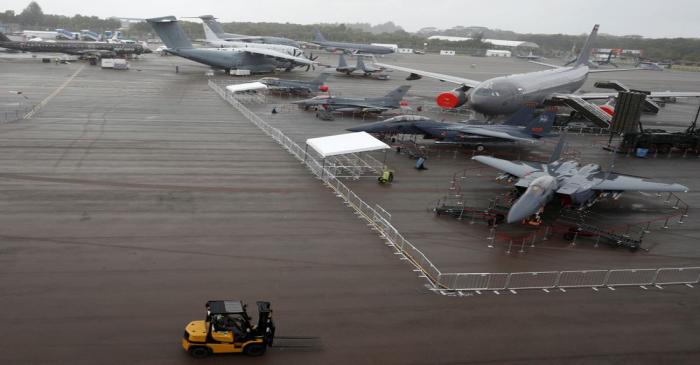 A general view of the static display of aircrafts during a media preview of the Singapore