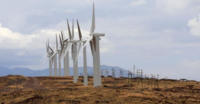 FILE PHOTO: Power-generating wind turbines are seen at the Lake Turkana Wind Power project in
