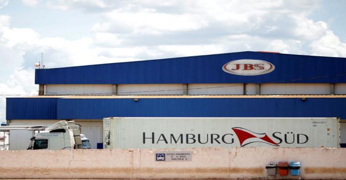 FILE PHOTO: A truck is pictured at the Brazilian meatpacker JBS SA after a Brazil's Federal