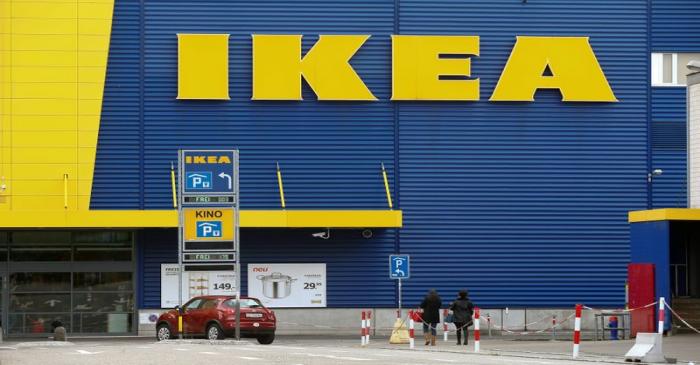 The company's logo is seen outside of an IKEA Group store in Dietlikon