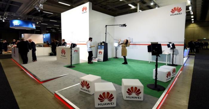 FILE PHOTO: Huawei booth at the Social Democratic Party (SPD) congress in Berlin