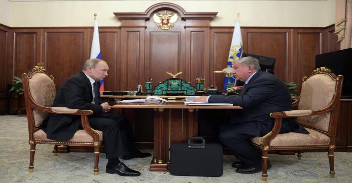 Russian President Putin meets with Chief Executive of Rosneft company Sechin in Moscow