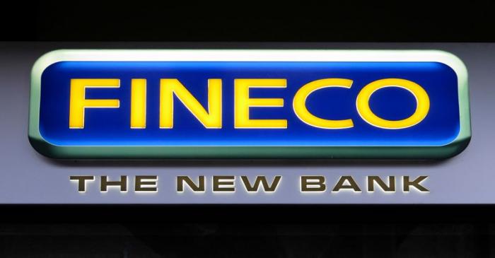 The Fineco bank logo is seen in downtown Rome