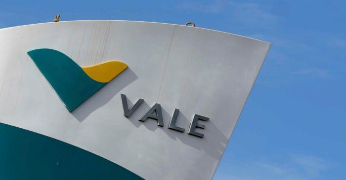 FILE PHOTO: The logo of the Brucutu mine owned by Brazilian mining company Vale SA is seen in