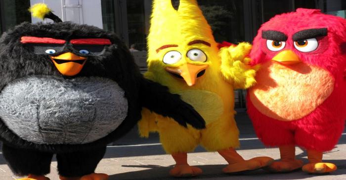 FILE PHOTO: Angry Birds characters Bomb, Chuck and Red are pictured during the premiere in