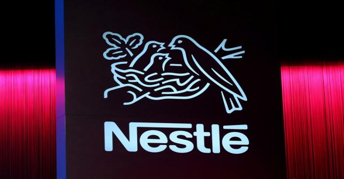 A logo is pictured during the 152nd Annual General Meeting of Nestle in Lausanne