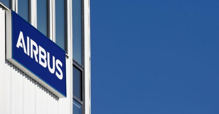 A logo of Airbus is seen on a wall at Airbus headquarters in Blagnac