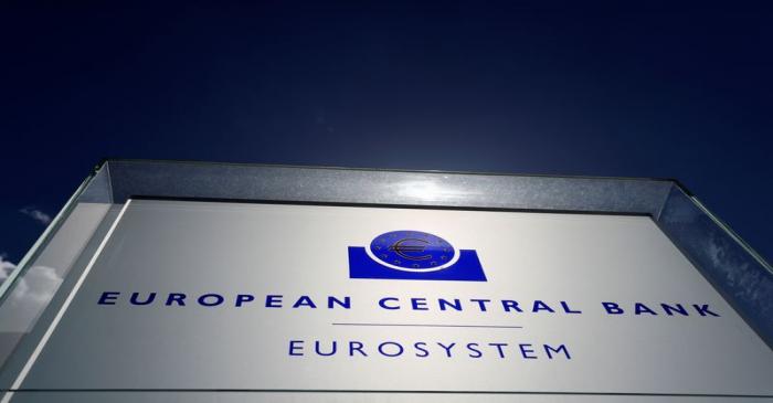The logo of the European Central Bank (ECB) is pictured outside its headquarters in Frankfurt