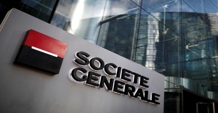 FILE PHOTO: The logo of Societe Generale is seen on the headquarters at the financial and