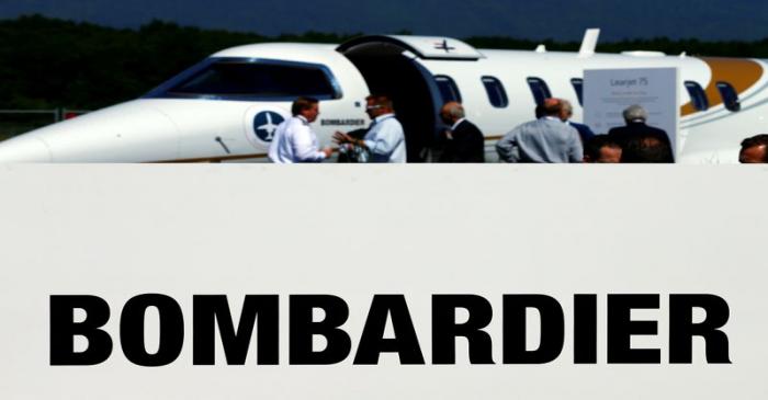 FILE PHOTO: Bombardier sign is pictured at the static display of aircraft in Geneva