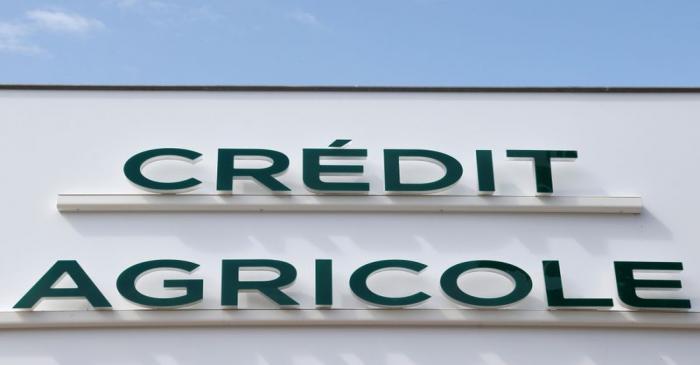 A logo of Credit Agricole is seen outside a bank office in Bordeaux