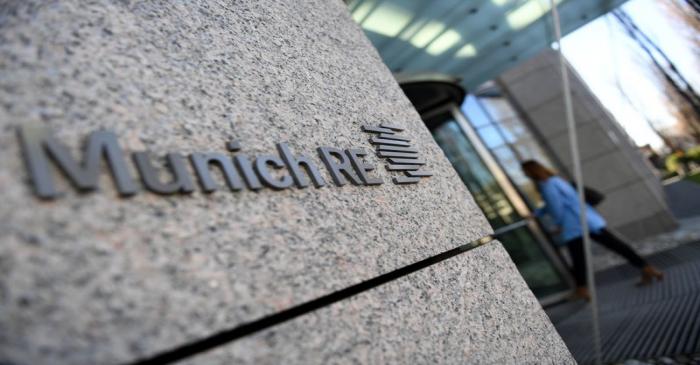 The logo of reinsurance company Munich Re Group