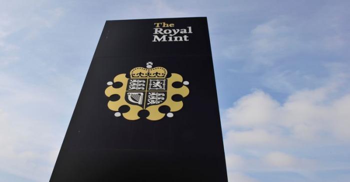 FILE PHOTO: A sign is seen outside the Royal Mint in Cardiff