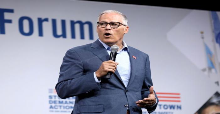 2020 Democratic U.S. presidential candidate and Washington Governor Jay Inslee speaks during
