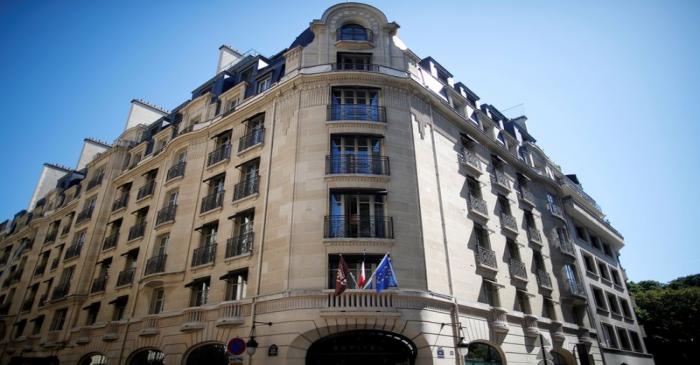 A general view shows the main entrance of the Sofitel Paris Arc de Triomphe hotel in Paris