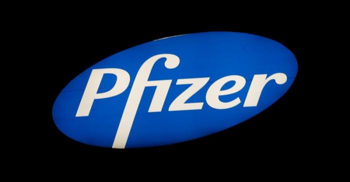 Logo of U.S. pharmaceutical corporation Pfizer Inc. is seen in Zurich