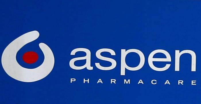 An Aspen Pharmacare logo is seen at outside company offices in Woodmead