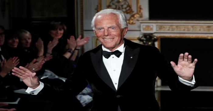 Italian designer Giorgio Armani appears at the end of his Haute Couture Spring-Summer 2019