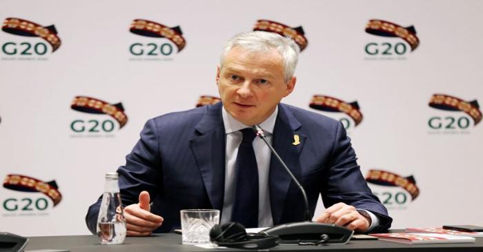 French Finance and Economy Minister Bruno Le Maire speaks during the G20 finance ministers and