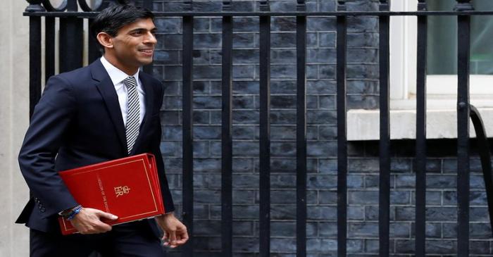 Britain's Chancellor of the Exchequer Rishi Sunak is seen outside Downing Street in London