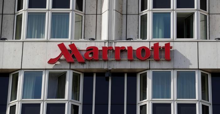 FILE PHOTO: Logo of Marriott hotel is seen in Vienna, Austria