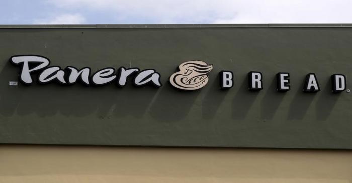 A Panera restaurant logo is pictured on a building in North Miami, Florida