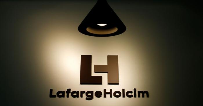 The company's new logo is pictured at the headquarters of LafargeHolcim in Zurich