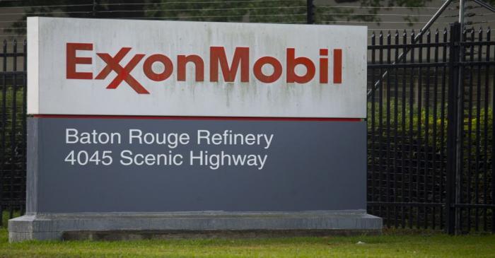 FILE PHOTO: A sign is seen in front of the Exxonmobil Baton Rouge Refinery in Baton Rouge,