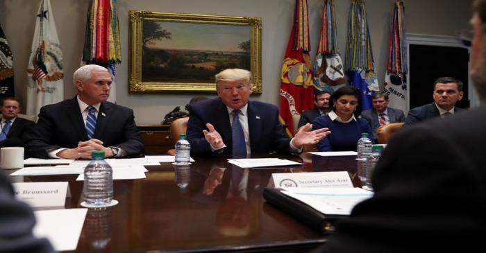 U.S. President Trump participates in coronavirus briefing with health insurers at the White