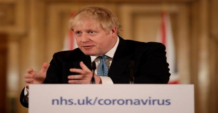Britain's Prime Minister Boris Johnson speaks during a news conference on the ongoing situation