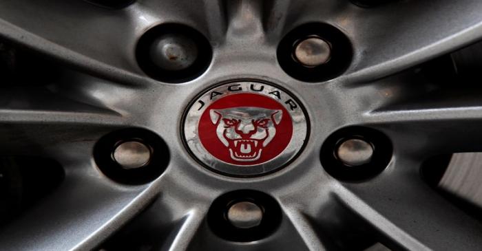 A Jaguar logo is seen on a car wheel in central London, Britain
