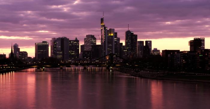 The skyline is pictured at the end of the first day under a partial lock down of the city by