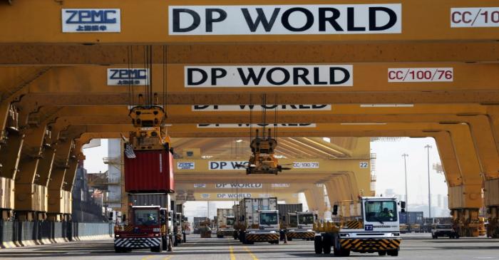 FILE PHOTO: Terminal tractors line up to load containers at DP World's Terminal 2 at Jebel Ali