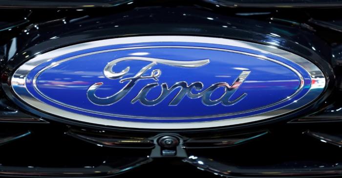 FILE PHOTO: The corporate logo of Ford is seen at Brussels Motor Show