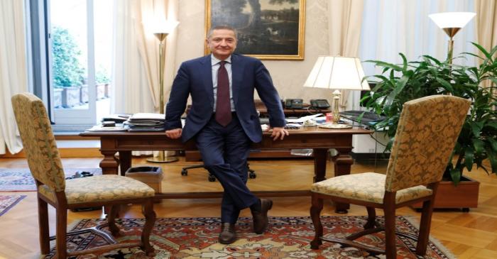 FILE PHOTO: Senior Deputy Governor of the Bank of Italy, Fabio Panetta is seen in his office