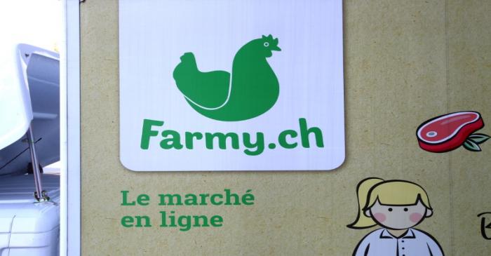 A logo of Farmy.ch, an online shop for home delivery of regional and organic products, is