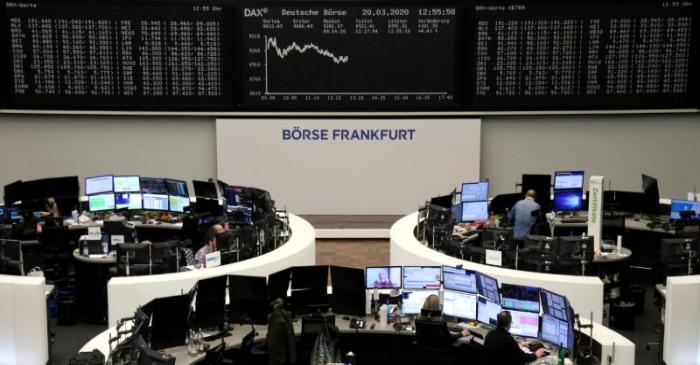 FILE PHOTO:  The German share price index DAX graph is pictured at the stock exchange in