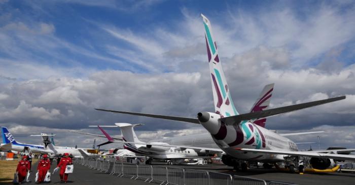 FILE PHOTO: A number of passenger planes are seen parked in static displays at Farnborough