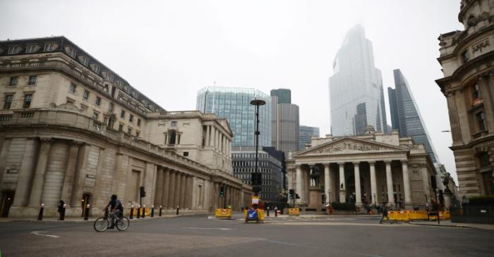 FILE PHOTO: A general view of The Bank of England and the Royal Exchange