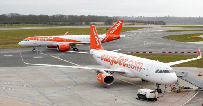 FILE PHOTO: An easyjet aeroplane at Luton Airport as the number of coronavirus cases grow