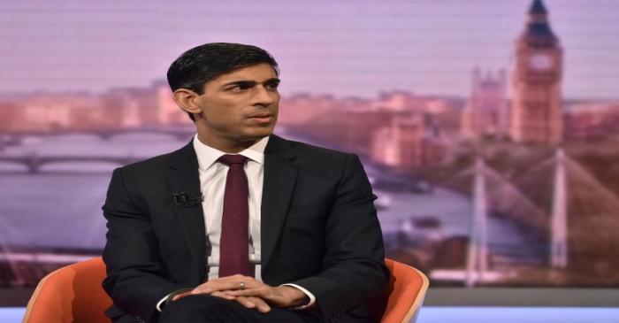 Britain's Chancellor of the Exchequer Rishi Sunak appears on BBC TV's The Andrew Marr Show in