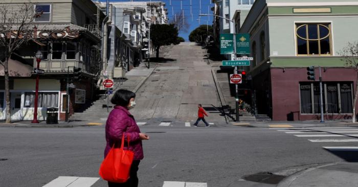 People walk on the streets in San Francisco