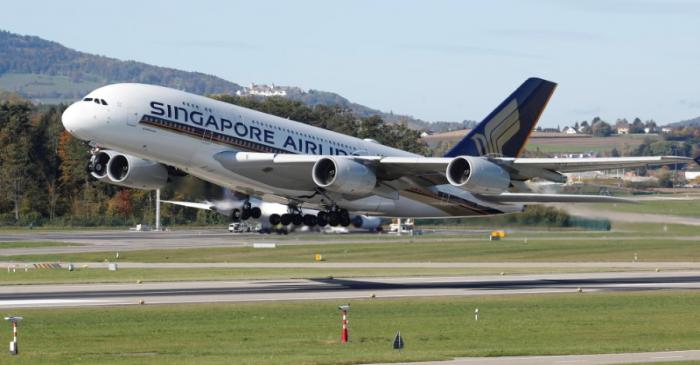 FILE PHOTO: Airbus A380-800 aircraft of Singapore Airlines takes off from Zurich airport