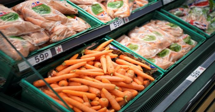 FILE PHOTO: Vegetables are displayed for sale inside a supermarket in London