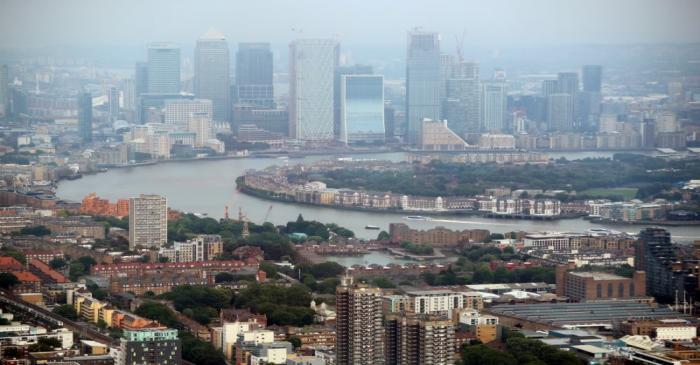 FILE PHOTO: The Canary Wharf financial district is seen from the construction site of 22