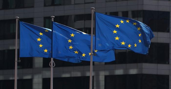 FILE PHOTO: European Union flags fly outside the European Commission headquarters in Brussels